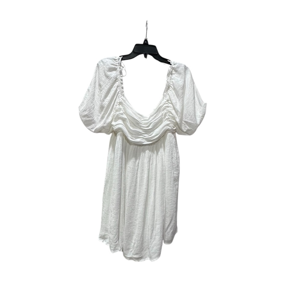 All in Favor White Babydoll Dress Puffy Sleeve Boho Tie Back XL NWOT